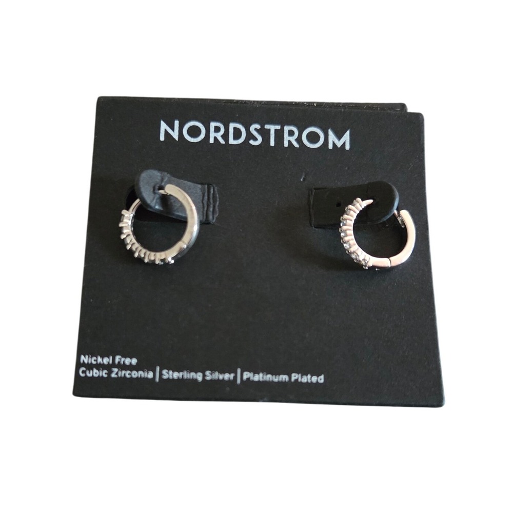 Nordstrom‎ Platinum Plated Cubic Zirconia Hoop Earrings Nickel Free